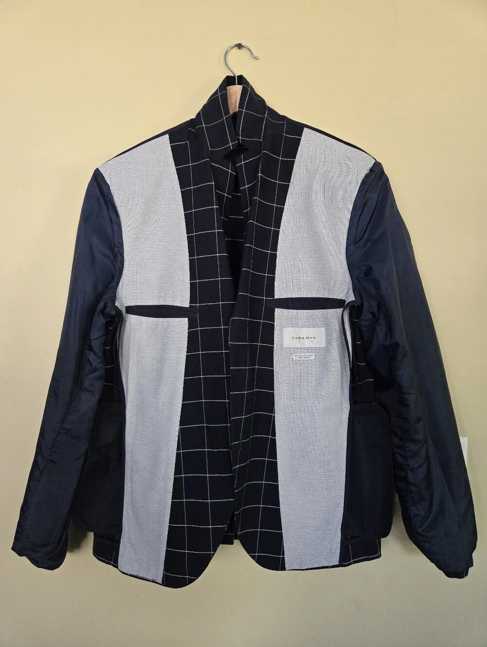 Zara Navy Windowpane Two-Button Blazer